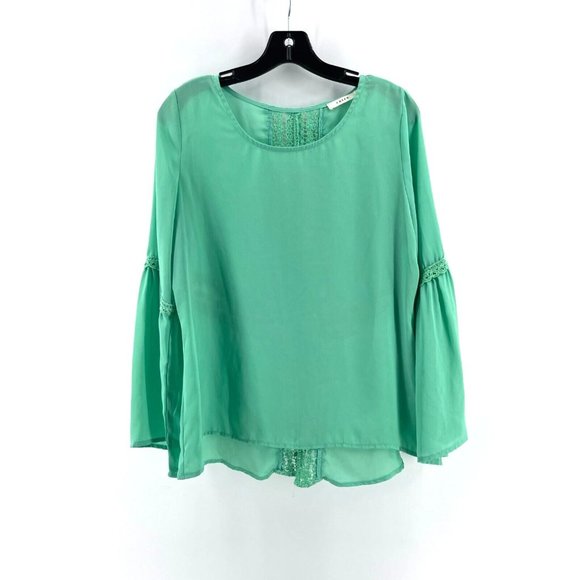 Entro  Women's Long Sleeve Mint Green Boho Crochet Back Shirt Top Blouse Medium - Picture 1 of 10